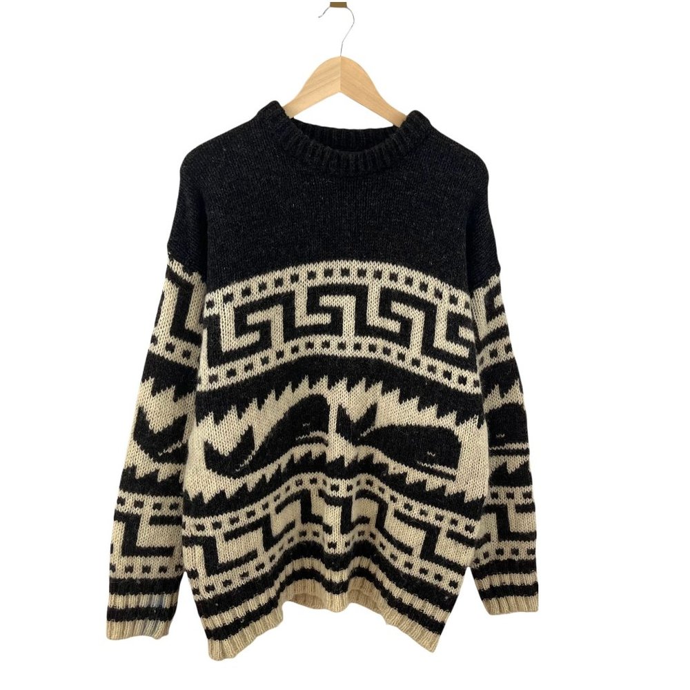 Friends of the Earth Size L Pure Wool Made in UK Whale Greek Key Sweater